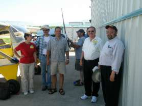 A bunch of happy Ramblers visit Rotech Research (Rotax), in Vernon, BC - 
Jim is re-pitching his prop - again ... 
